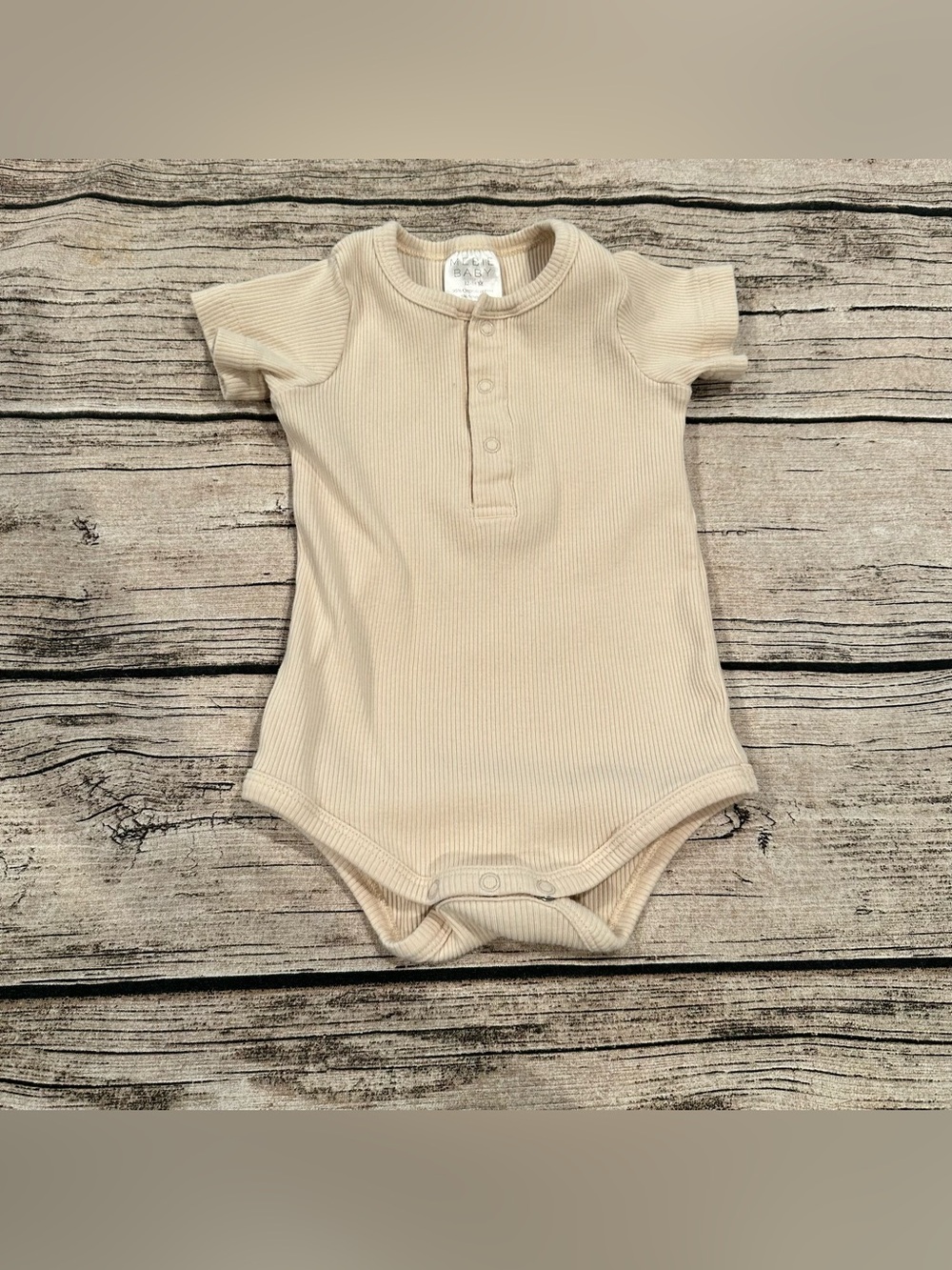 Mebie Baby Ribbed Henley One-Piece Bodysuit Cream; Organic Cotton; Unisex 12-18